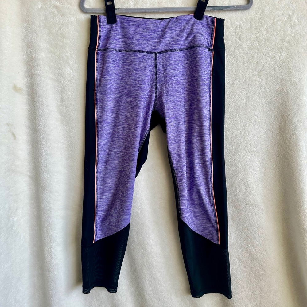 RBX Active Capri Leggings Size M Purple Heathered Black Colorblock‎ Mesh Pants